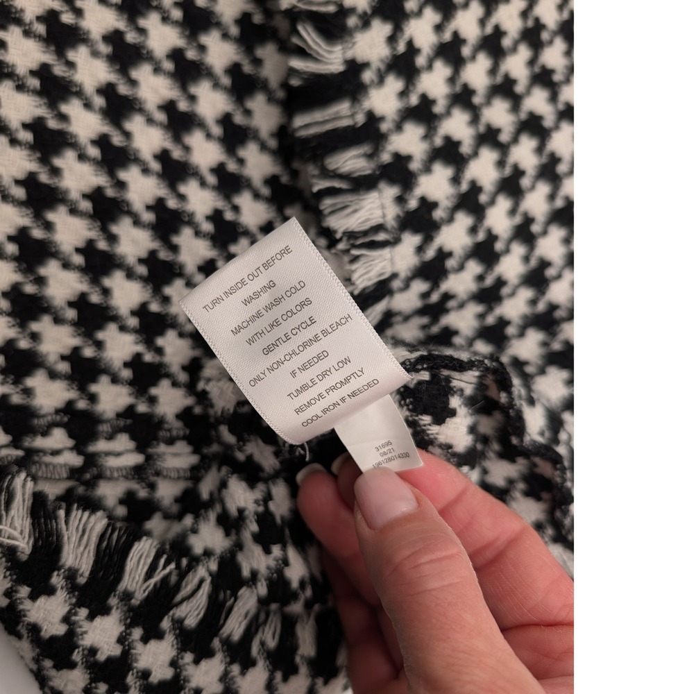 SO Black White Houndstooth Skort Tweed Fringe Hem Wrap Front Mini Skirt Large - Picture 4 of 5